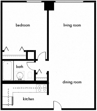 Floor plan for 1 bed, 1 bath, 575 sqft